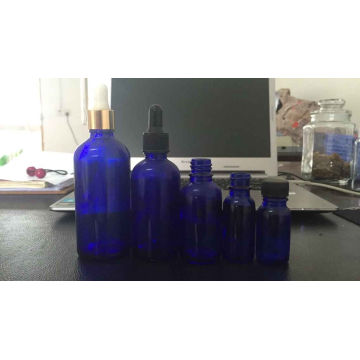 Hochwertige blaue Glasflasche mit Tropfer für kosmetische Verpackung